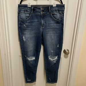 KanCan curvy high rise ankle jean, 34 waist, denim, distressed, stretchy